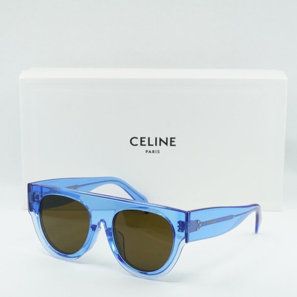 Celine CL40012F 84E Aviator Sunglasses - Blue Transparent/Brown - Picture 1 of 8
